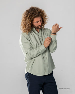 natural button-down shirt for shorter men front