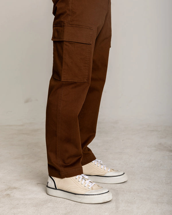 Brown Cargo Pants for Shorter guys close up