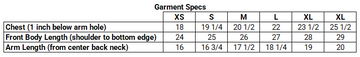 Garment Measurement Specs - Standard T-shirt for Shorter Men from Abbreviated