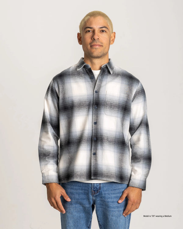Navy Plaid flannel shirt for shorter men front
