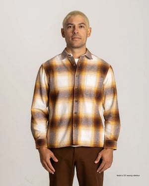 Navy Plaid flannel shirt for shorter men front