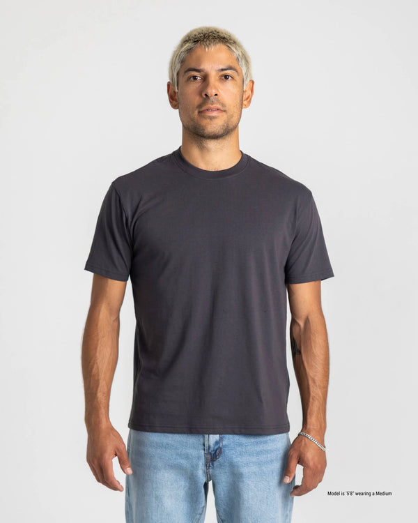 dark grey shorter men's t-shirt